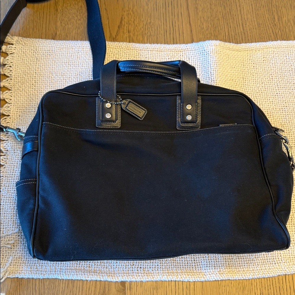 Coach Leatherware Commuter Briefcase Bag Black Canvas With Shoulder Strap.
